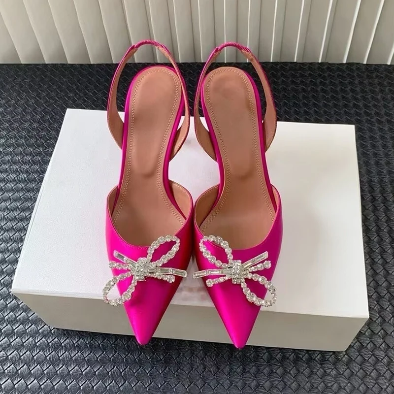 Slip Dress Satin - Crystal Bow-knot Thin Heels Sandals Pointed