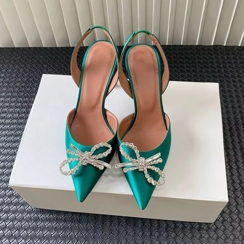 Crystal Bow-knot Thin Heels Sa - Slip Dress Satin 评论和价格